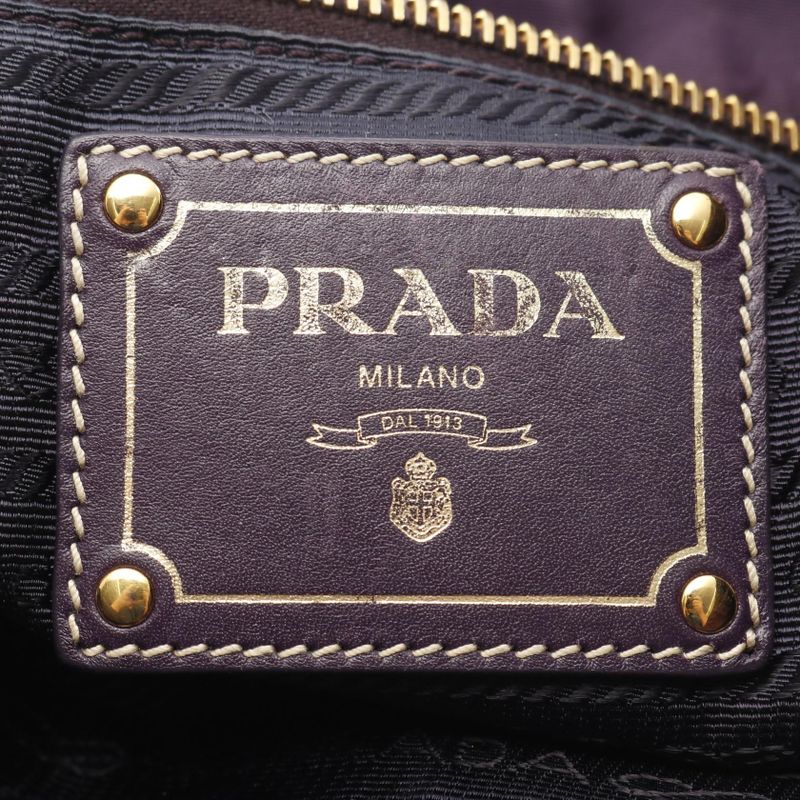 Prada Handbag Nylon Jacquard Purple Nylon Patent Leather Tote Bag Women Used B