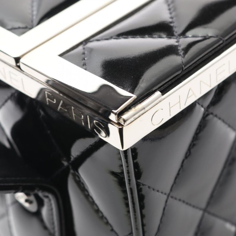 Chanel Handbag Matelasse 06857 Black Patent Leather Vintage Matelasse Handbag
