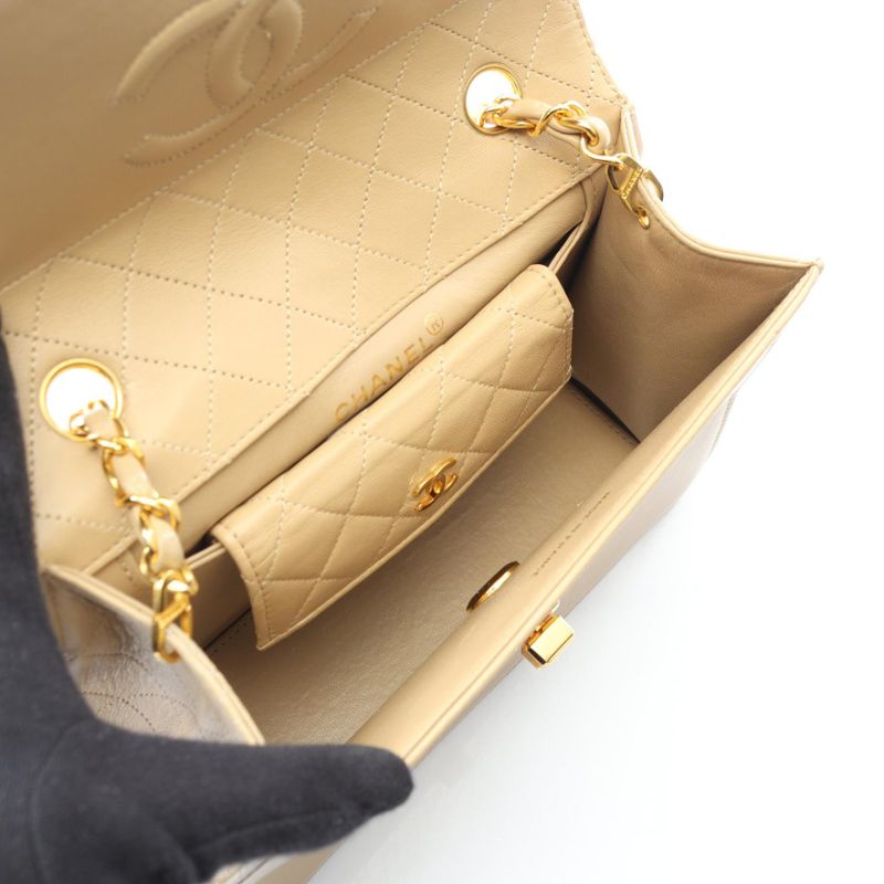 Chanel Shoulder Bag Matelasse Beige Lambskin Matelasse Chain Shoulder Women