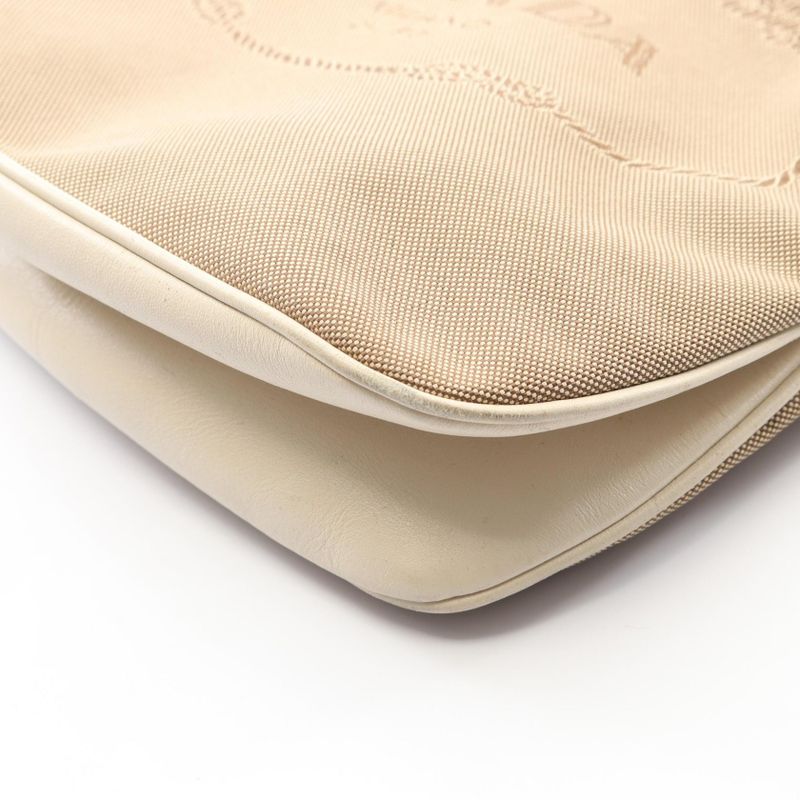 Prada Shoulder Bag Logo Jacquard Logo Jacquard Beige Ivory Canvas Leather Logo