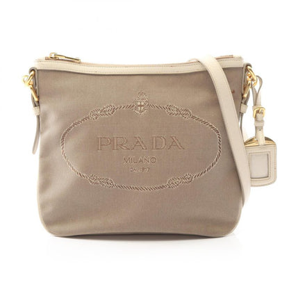 Prada Shoulder Bag Logo Jacquard Logo Jacquard Beige Ivory Canvas Leather Logo