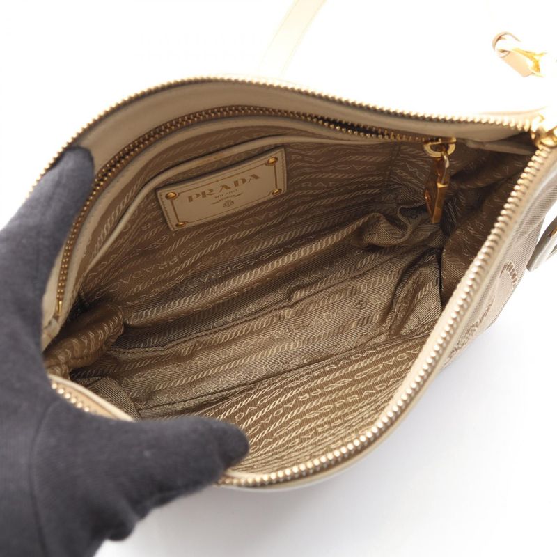 Prada Shoulder Bag Logo Jacquard Logo Jacquard Beige Ivory Canvas Leather Logo