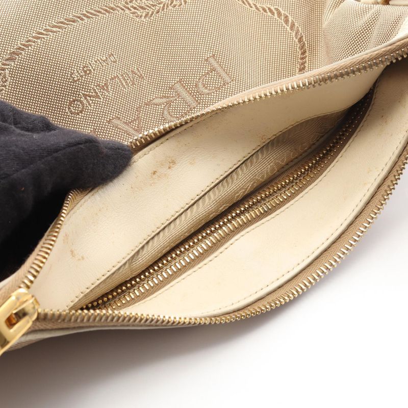 Prada Shoulder Bag Logo Jacquard Logo Jacquard Beige Ivory Canvas Leather Logo