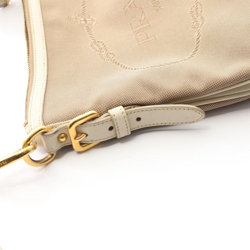 Prada Shoulder Bag Logo Jacquard Logo Jacquard Beige Ivory Canvas Leather Logo