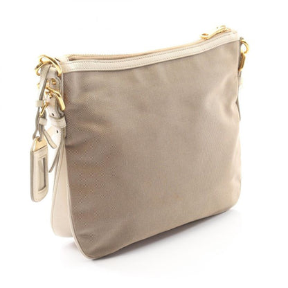 Prada Shoulder Bag Logo Jacquard Logo Jacquard Beige Ivory Canvas Leather Logo