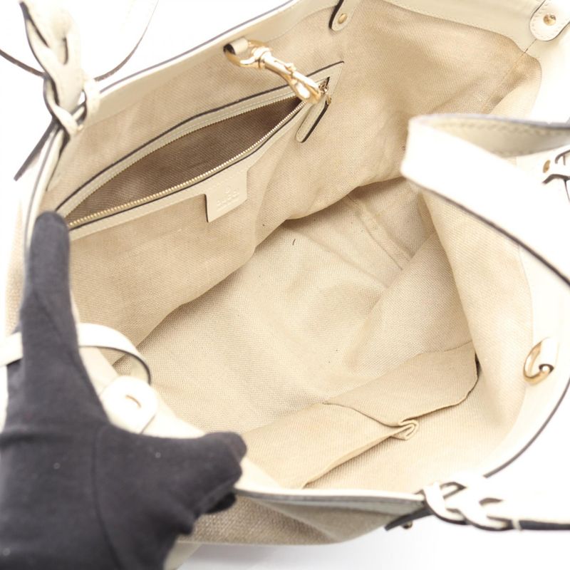 Gucci Tote Bag Gucci Craft 247209 Beige Ivory Canvas Leather Craft Tote Bag