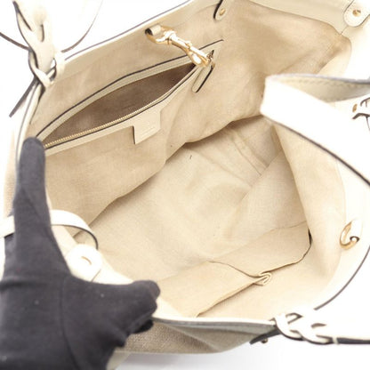 Gucci Tote Bag Gucci Craft 247209 Beige Ivory Canvas Leather Craft Tote Bag