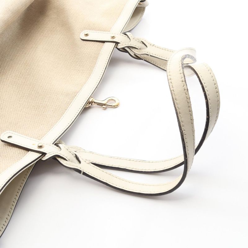 Gucci Tote Bag Gucci Craft 247209 Beige Ivory Canvas Leather Craft Tote Bag