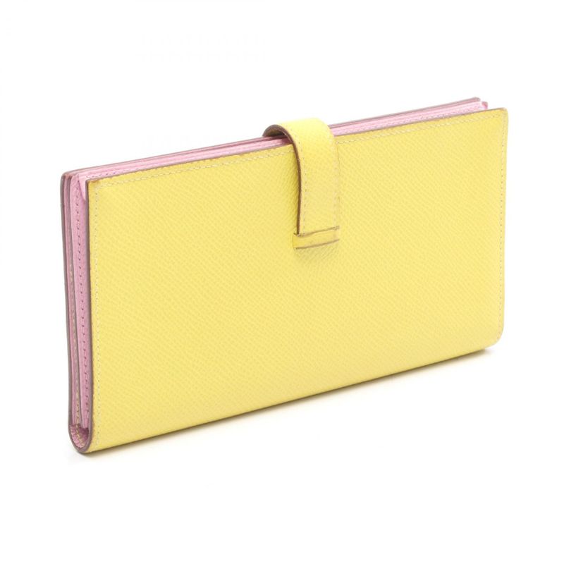 Hermes Bifold Long Wallet Bearn Souffle Verso Lime Mauve Silvestre Lime Mauve