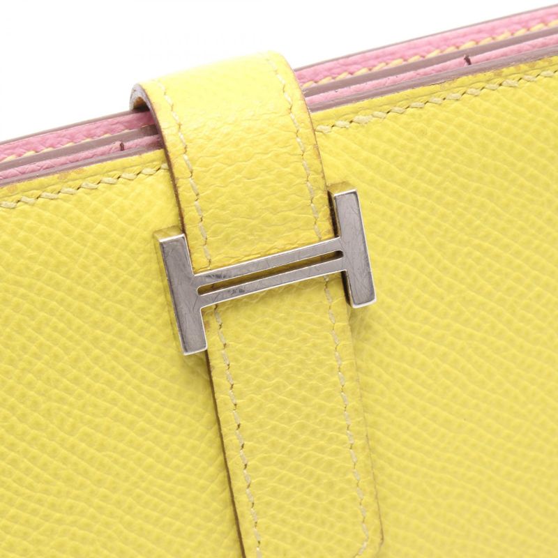 Hermes Bifold Long Wallet Bearn Souffle Verso Lime Mauve Silvestre Lime Mauve