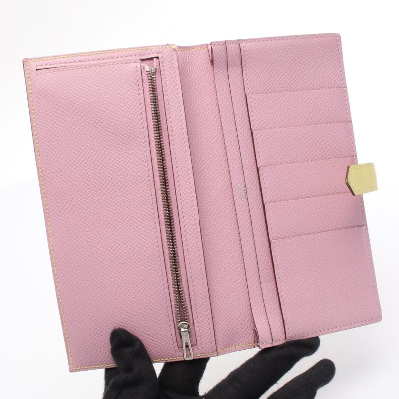 Hermes Bifold Long Wallet Bearn Souffle Verso Lime Mauve Silvestre Lime Mauve