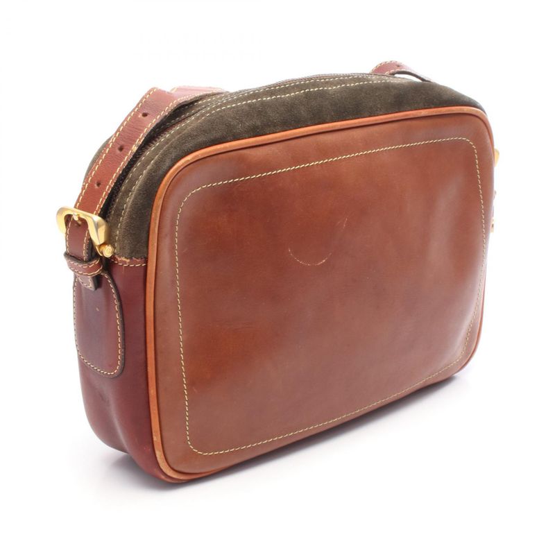 Loewe Shoulder Bag Anagram Khaki Brown Suede Leather Anagram Shoulder Bag Women