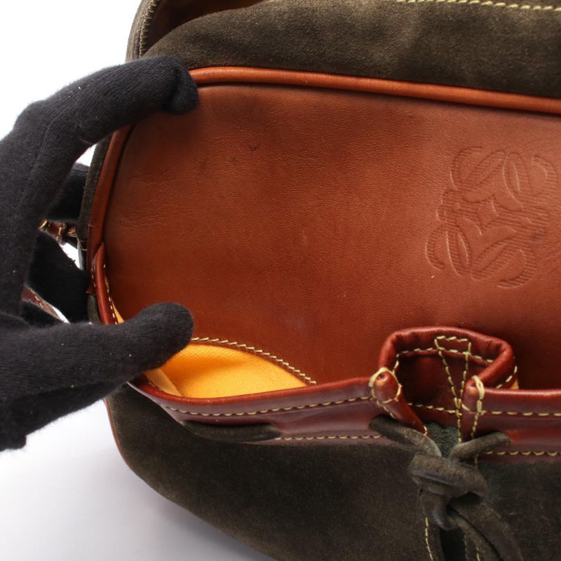 Loewe Shoulder Bag Anagram Khaki Brown Suede Leather Anagram Shoulder Bag Women