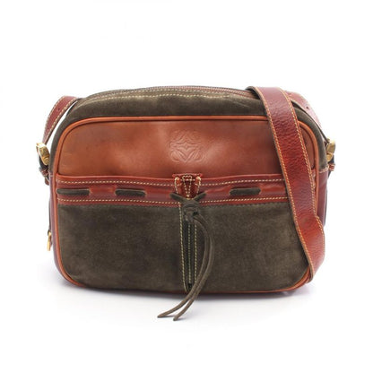 Loewe Shoulder Bag Anagram Khaki Brown Suede Leather Anagram Shoulder Bag Women