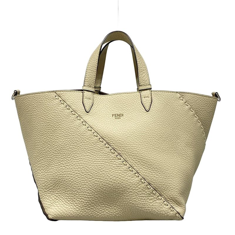 Fendi Selleria Diagonal Small Tote Bag 7va656-au4d Beige Leather