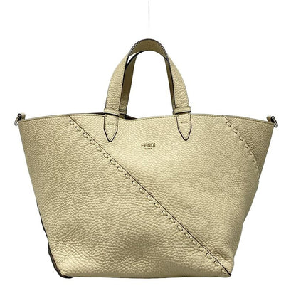 Fendi Selleria Diagonal Small Tote Bag 7va656-au4d Beige Leather