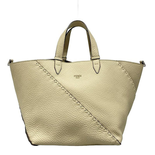 Fendi Selleria Diagonal Small Tote Bag 7va656-au4d Beige Leather
