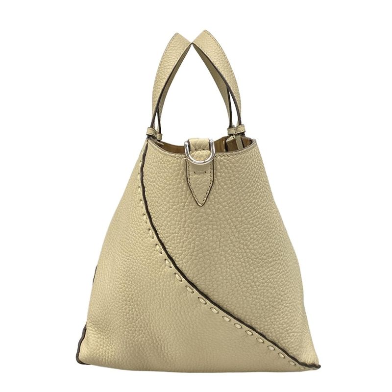 Fendi Selleria Diagonal Small Tote Bag 7va656-au4d Beige Leather