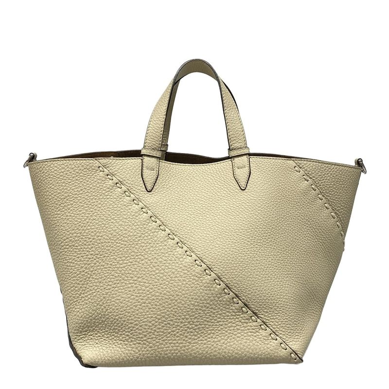 Fendi Selleria Diagonal Small Tote Bag 7va656-au4d Beige Leather