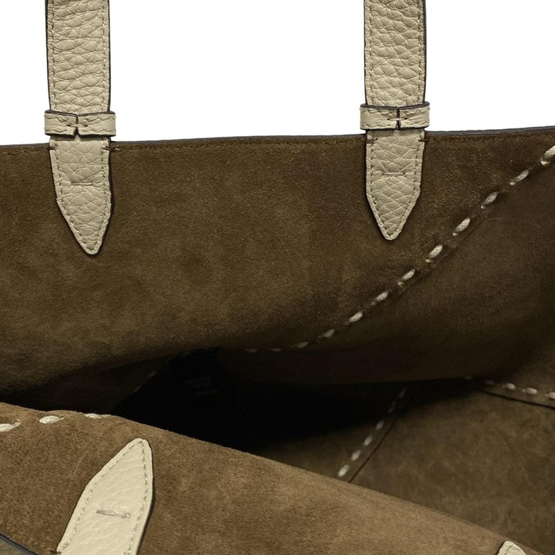 Fendi Selleria Diagonal Small Tote Bag 7va656-au4d Beige Leather