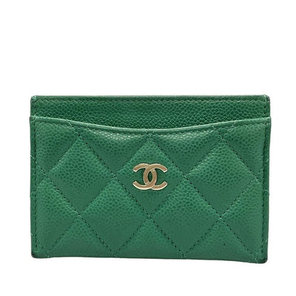 Chanel Card Case Matelasse Green Silver Hardware