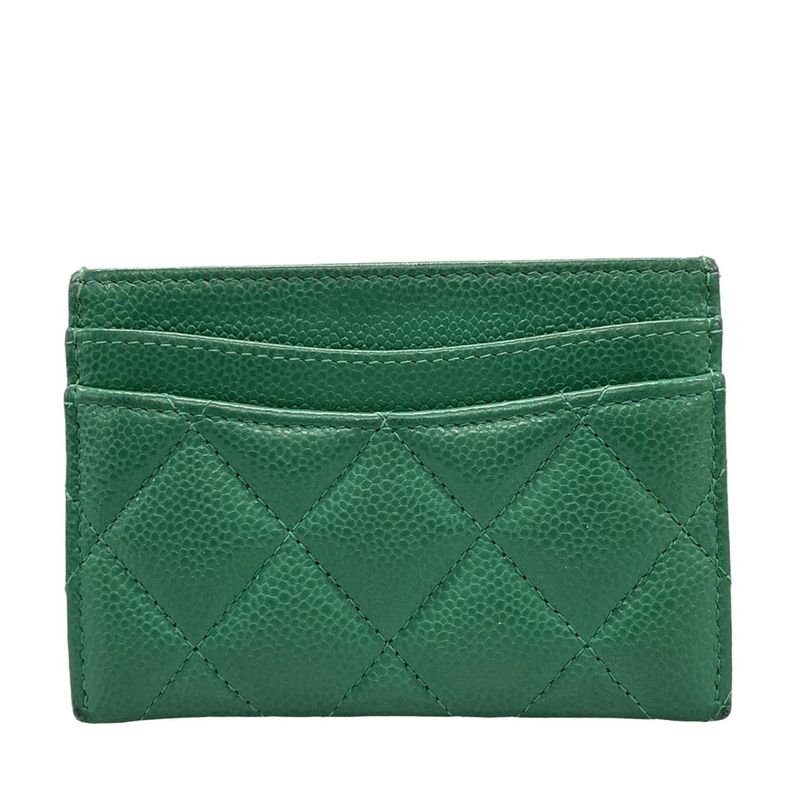 Chanel Card Case Matelasse Green Silver Hardware