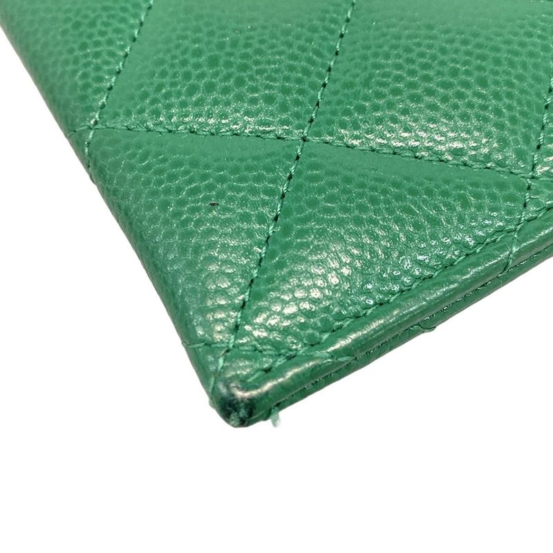 Chanel Card Case Matelasse Green Silver Hardware