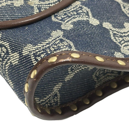 Celine Shoulder Bag Paris Macadam Navy Ivory And Dark Brown Studded Leather