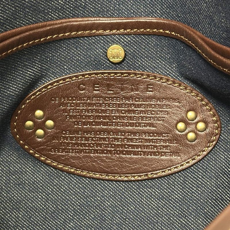 Celine Shoulder Bag Paris Macadam Navy Ivory And Dark Brown Studded Leather