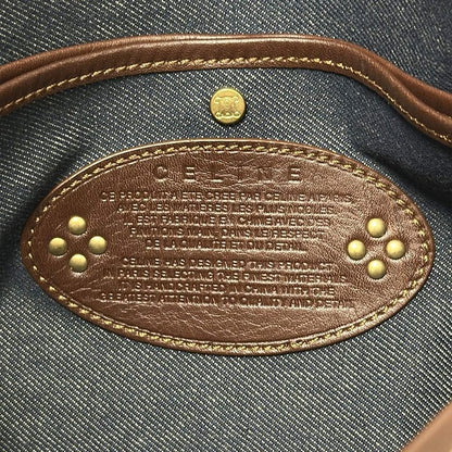 Celine Shoulder Bag Paris Macadam Navy Ivory And Dark Brown Studded Leather