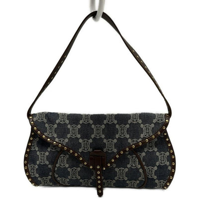 Celine Shoulder Bag Paris Macadam Navy Ivory And Dark Brown Studded Leather