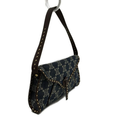 Celine Shoulder Bag Paris Macadam Navy Ivory And Dark Brown Studded Leather