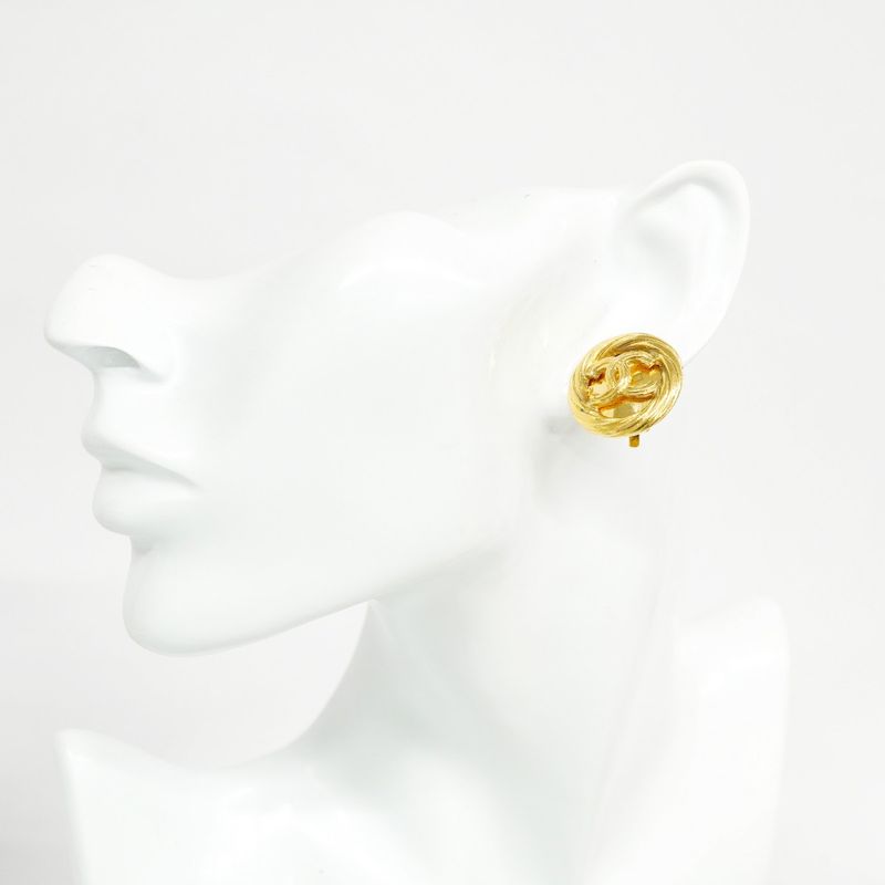 Chanel Earrings Vintage Coco Mark Round Shape Circle GP Plated Gold Ladies