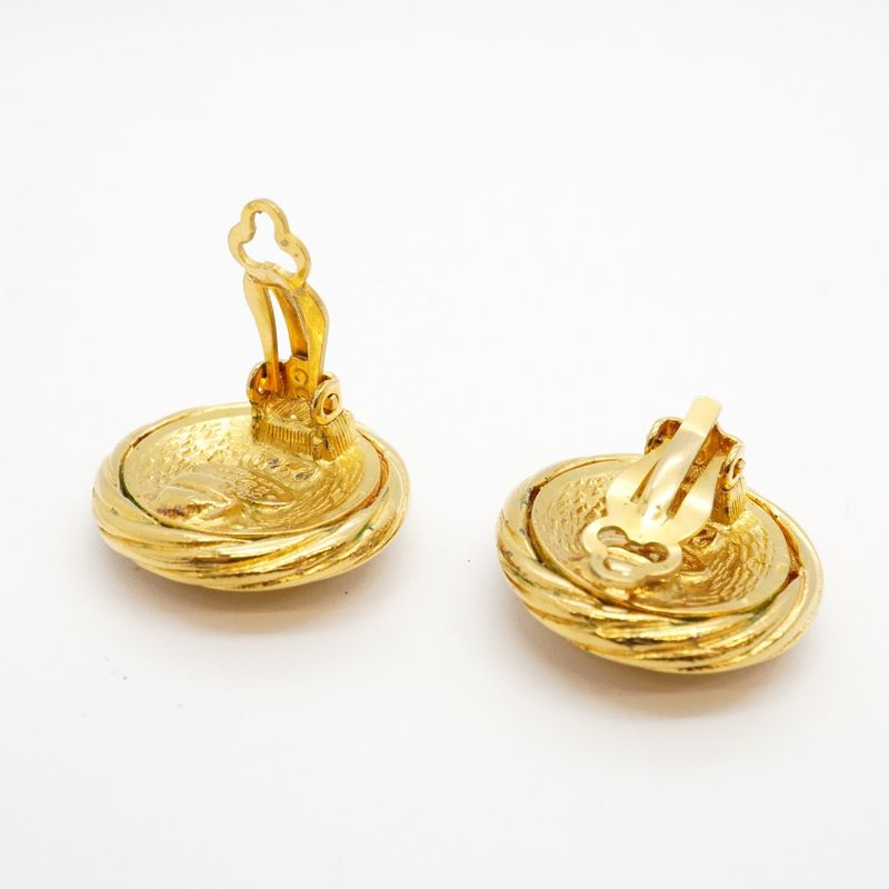 Chanel Earrings Vintage Coco Mark Round Shape Circle GP Plated Gold Ladies