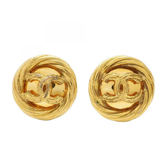 Chanel Earrings Vintage Coco Mark Round Shape Circle GP Plated Gold Ladies