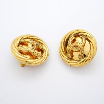Chanel Earrings Vintage Coco Mark Round Shape Circle GP Plated Gold Ladies