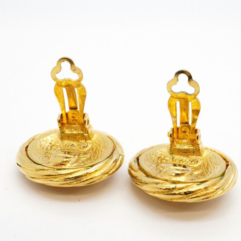 Chanel Earrings Vintage Coco Mark Round Shape Circle GP Plated Gold Ladies