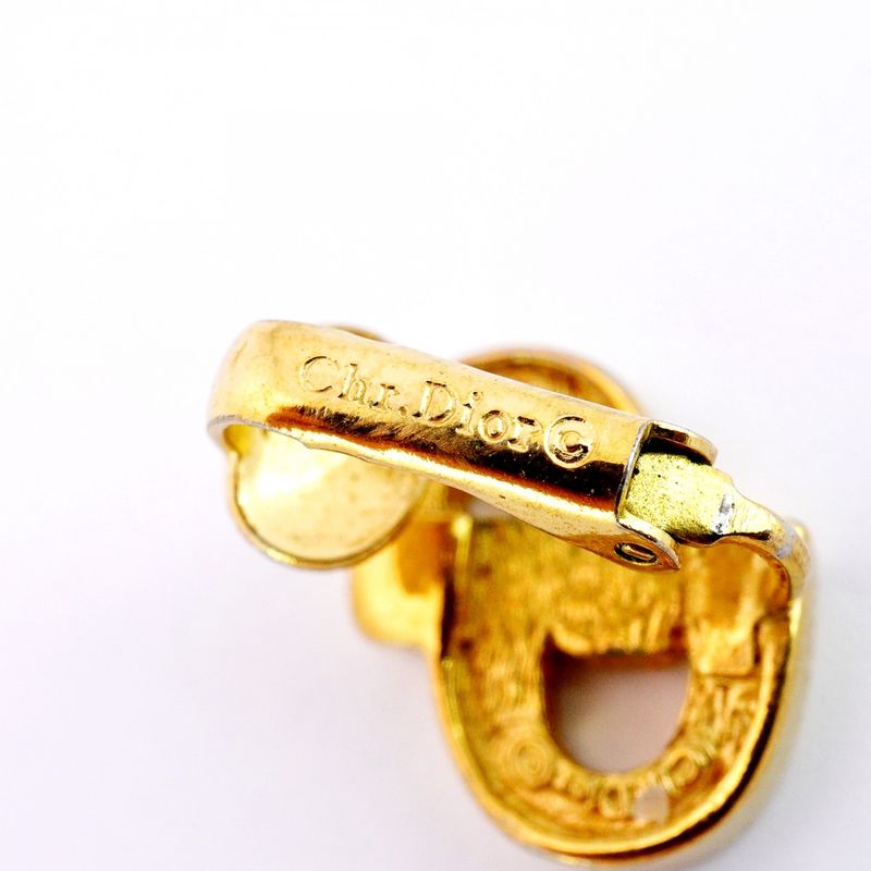 Christian Dior Earring CD Logo GP Plated Rhinestone Gold Ladies