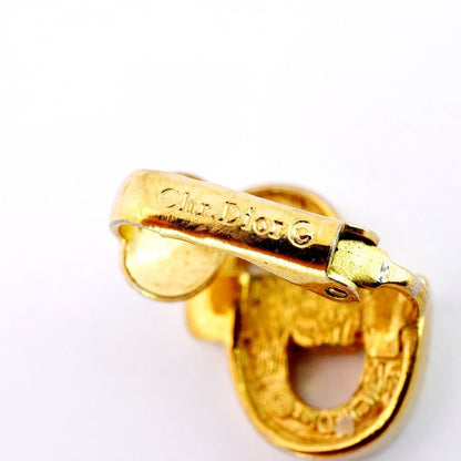 Christian Dior Earring CD Logo GP Plated Rhinestone Gold Ladies