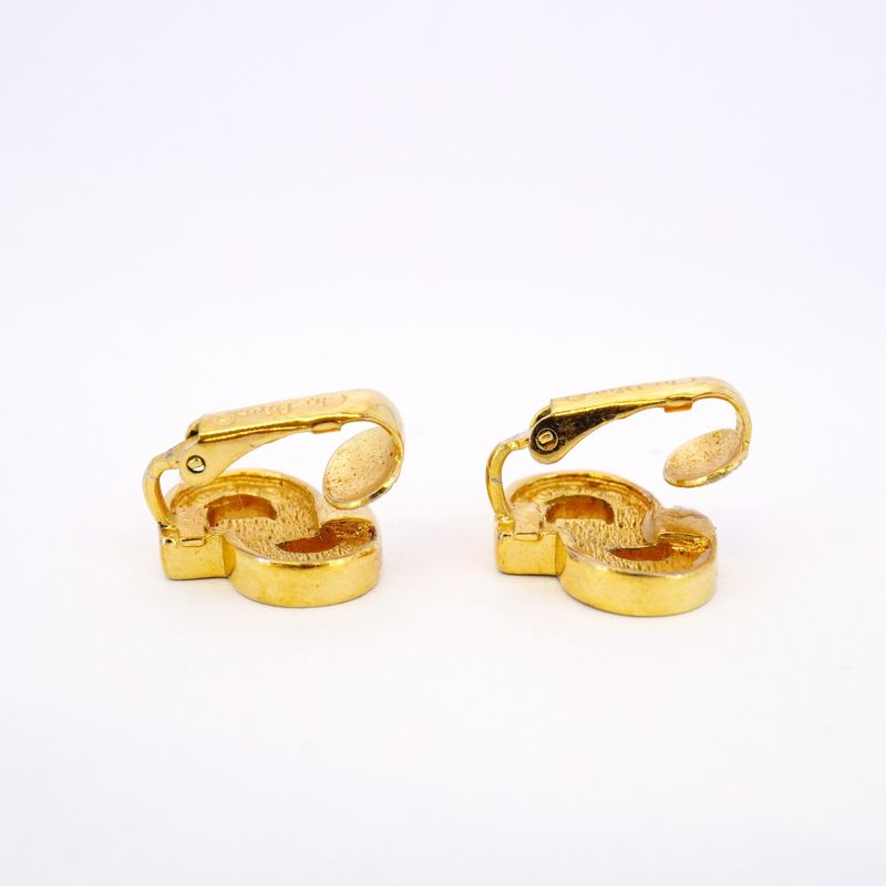Christian Dior Earring CD Logo GP Plated Rhinestone Gold Ladies