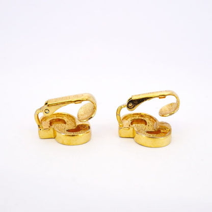 Christian Dior Earring CD Logo GP Plated Rhinestone Gold Ladies