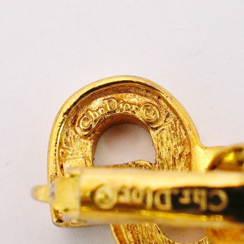 Christian Dior Earring CD Logo GP Plated Rhinestone Gold Ladies