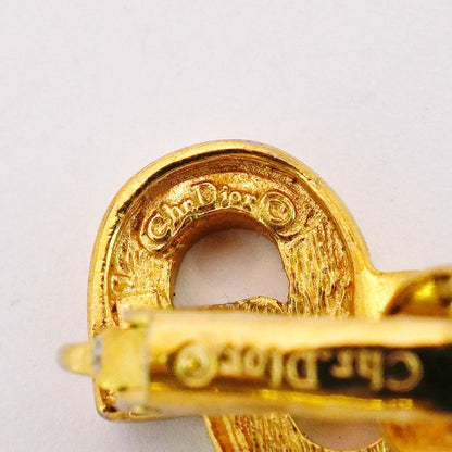 Christian Dior Earring CD Logo GP Plated Rhinestone Gold Ladies