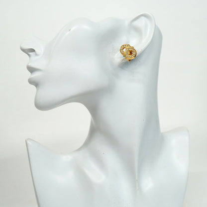 Christian Dior Earring CD Logo GP Plated Rhinestone Gold Ladies