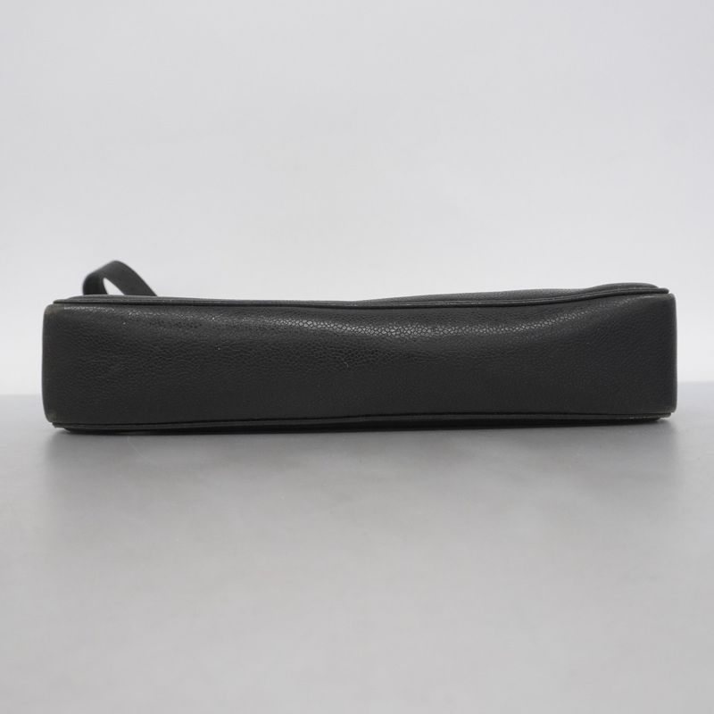 Chanel Shoulder Bag Caviar Skin Black Gold Hardware Women