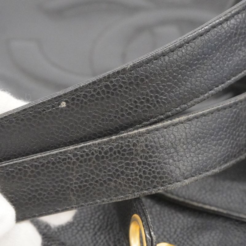 Chanel Shoulder Bag Caviar Skin Black Gold Hardware Women