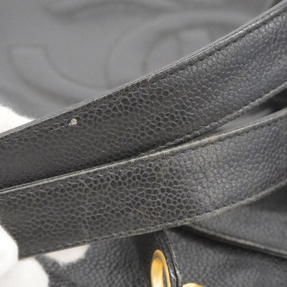 Chanel Shoulder Bag Caviar Skin Black Gold Hardware Women