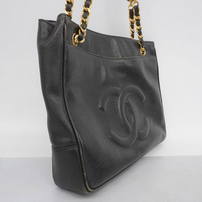 Chanel Shoulder Bag Caviar Skin Black Gold Hardware Women
