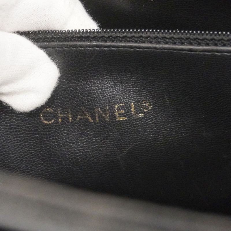 Chanel Shoulder Bag Caviar Skin Black Gold Hardware Women