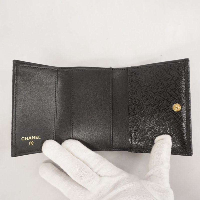 Chanel Wallet Boy Chanel Caviar Skin Black Gold Hardware Women